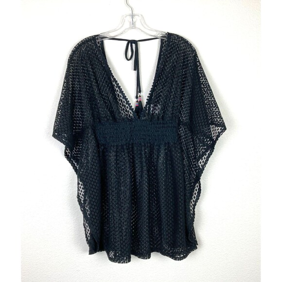 Xhilaration Women’s Crochet Lace Cover Up Size S Black Babydoll Tassels Beach - Picture 1 of 7